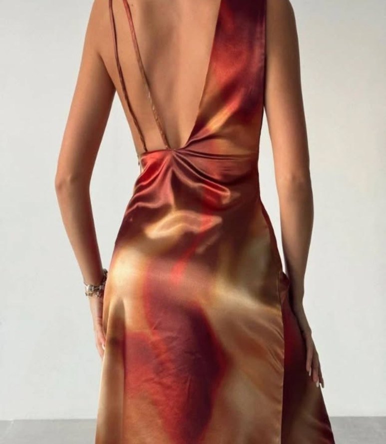 Uzun Askısız Drapeli Kadın Elbise - Görsel 4