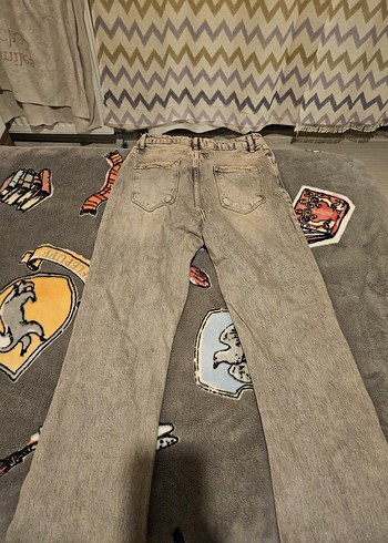 Gri Batik Desenli Salaş Midi Kot Pantolon - Görsel 2