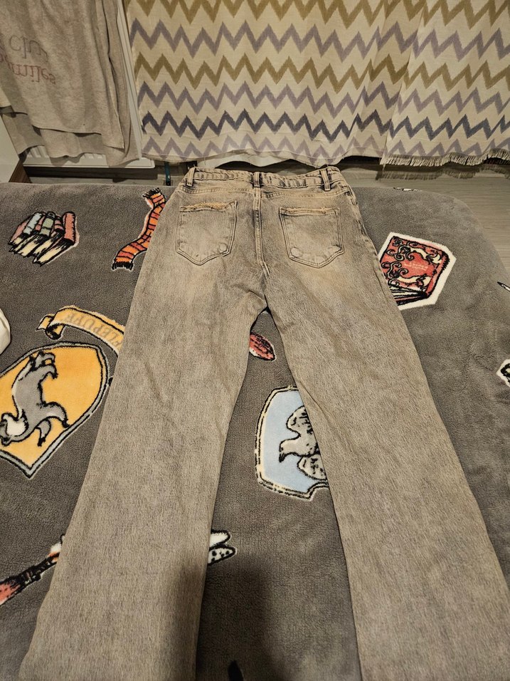 Gri Batik Desenli Salaş Midi Kot Pantolon - Görsel 2