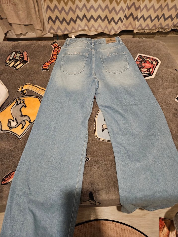 Kadın Gri Bağlama Desenli Bol Kesim Jean - Görsel 2