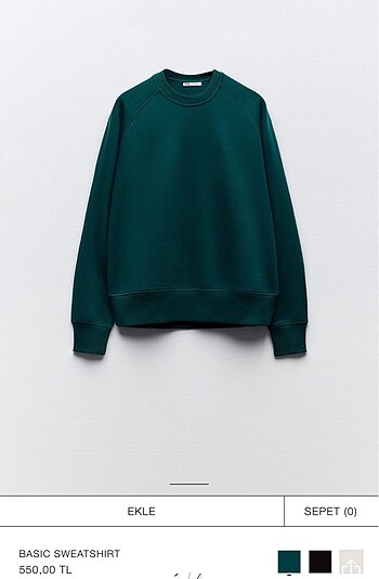 Zara ördek yeşili sweatshirt