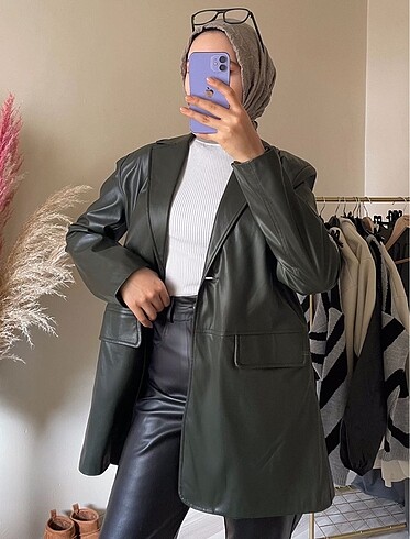 diğer Beden haki Renk DERİ BLAZER CEKET