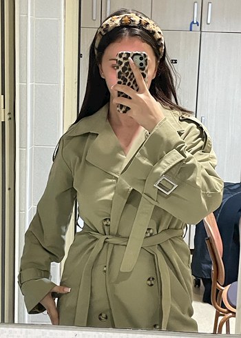 Bej Uzun Kemerli Kadın Trençkot - Görsel 4