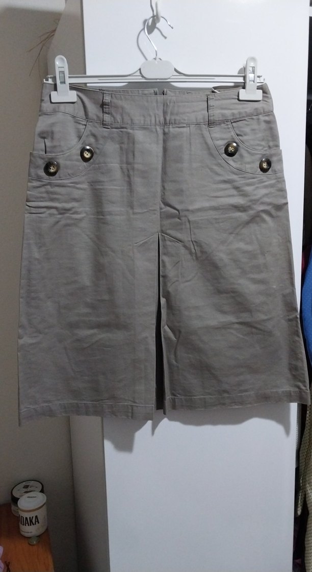 Gri Düğmeli Hamile Midi Etek - Görsel 2