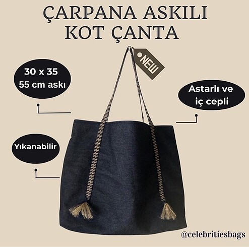 Çarpana Askılı Kot Çanta