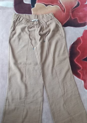 40 Beden Kadın Keten Taba rengi Pantolon