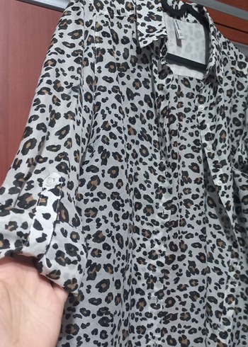 l Beden Leopar Desenli Kadın Gömlek