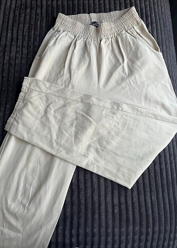 Krem Keten Bol Kesim Pilili Kadın Pantolon - Görsel 2