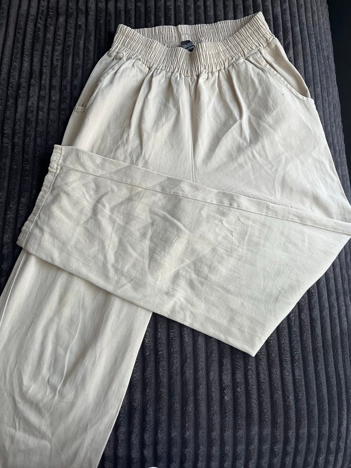 Krem Keten Bol Kesim Pilili Kadın Pantolon - Görsel 2