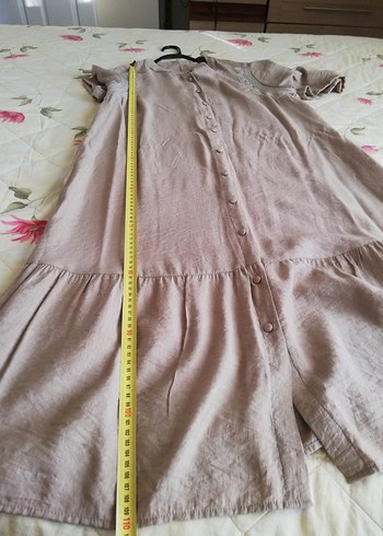 Bej Pamuklu Düğmeli Midi Bohem Elbise - Görsel 6