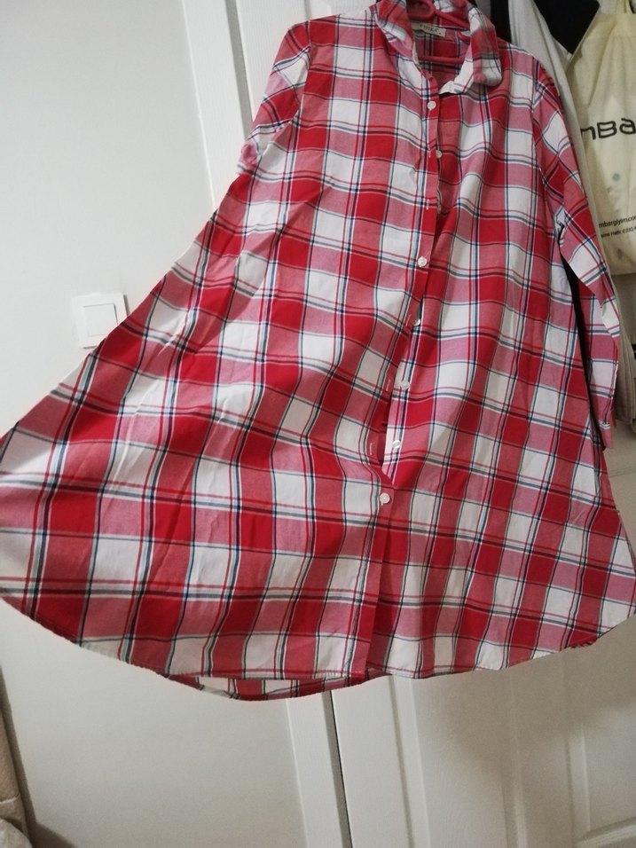 Düğmeli Kırmızı Ekose Uzun Kollu Gömlek - Görsel 2