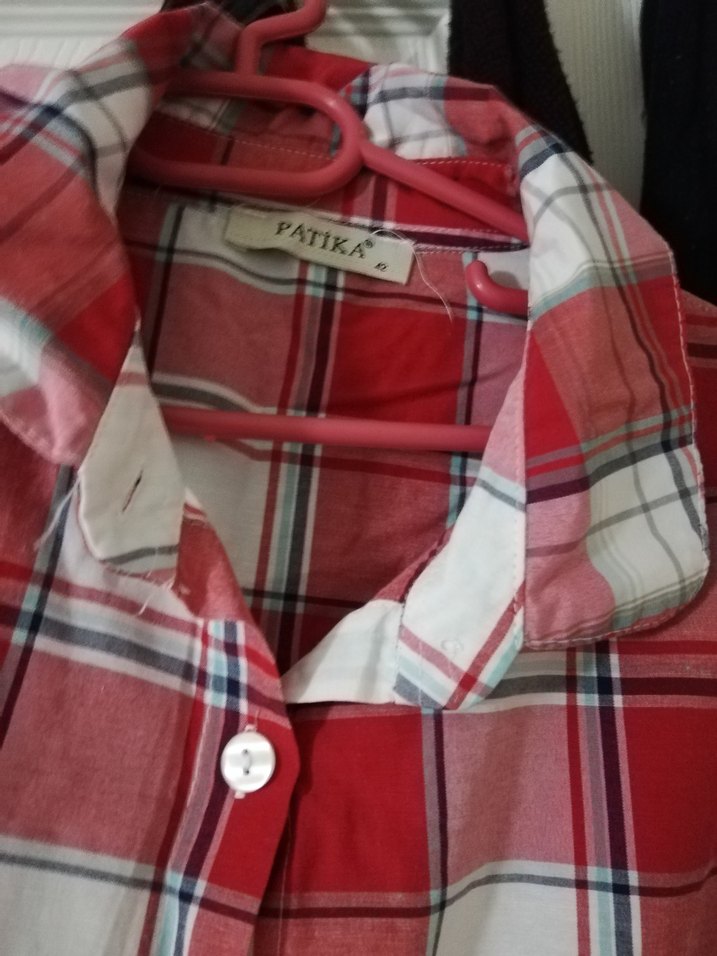 Düğmeli Kırmızı Ekose Uzun Kollu Gömlek - Görsel 3