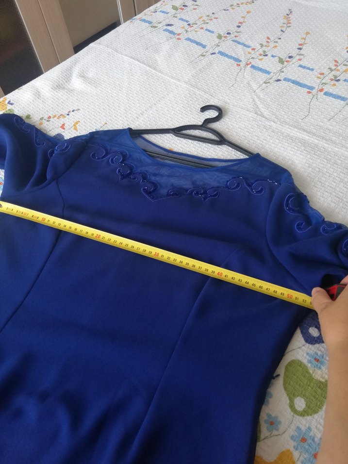 Klasik Şıklık Mavi Midi Elbise - Görsel 3