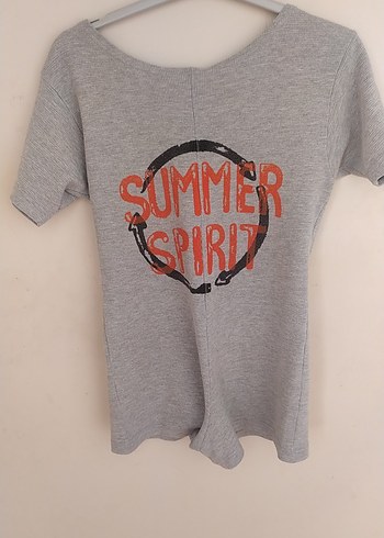 Gri Kadın Kısa Kollu Mini Tulum - Görsel 3