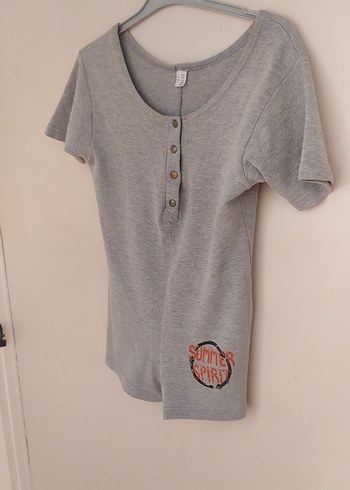 Gri Kadın Kısa Kollu Mini Tulum - Görsel 2