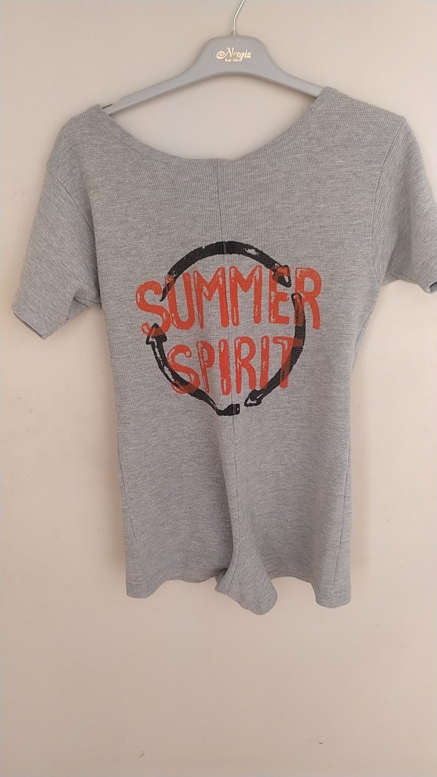 Gri Kadın Kısa Kollu Mini Tulum - Görsel 3