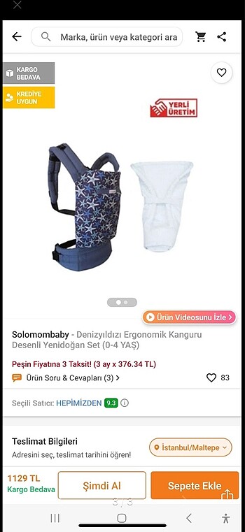  Beden Solomombaby kanguru 3 ay-4 yaş arası 7 kg-20 kg