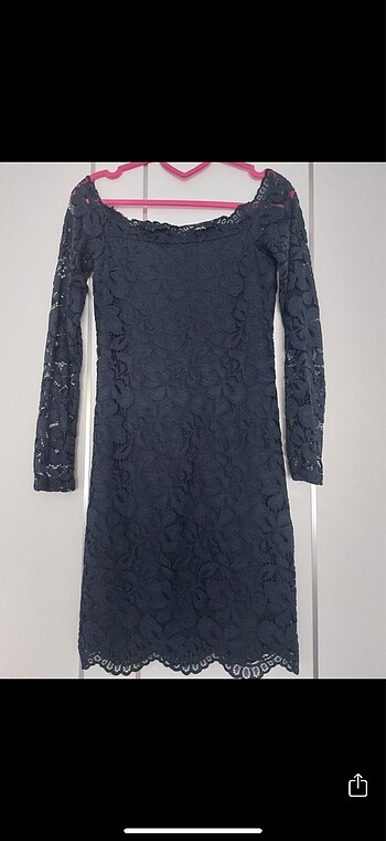 H&M Dantel lacivert elbise S/36 beden