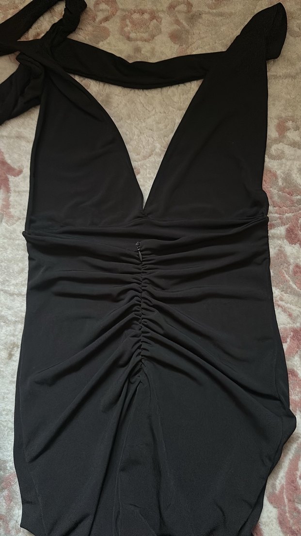 Uzun Siyah V Yakalı Gotik Kadın Elbise - Görsel 2