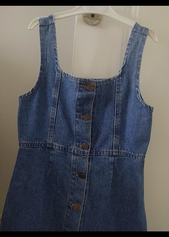 Düğmeli Lacivert Kot Kısa Tulum - Görsel 3