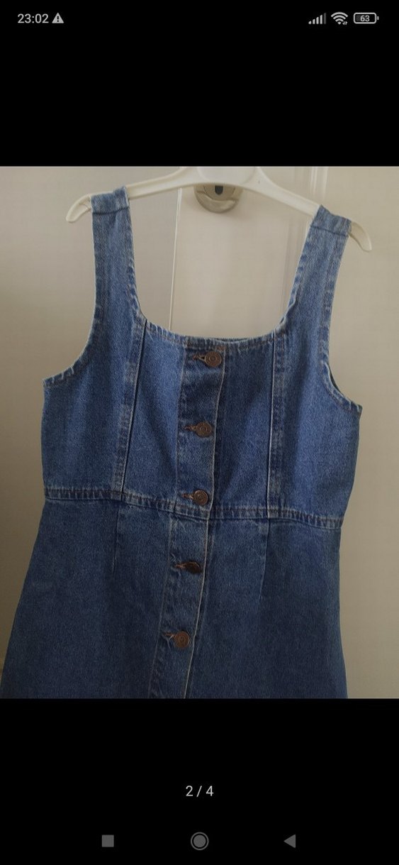 Düğmeli Lacivert Kot Kısa Tulum - Görsel 3