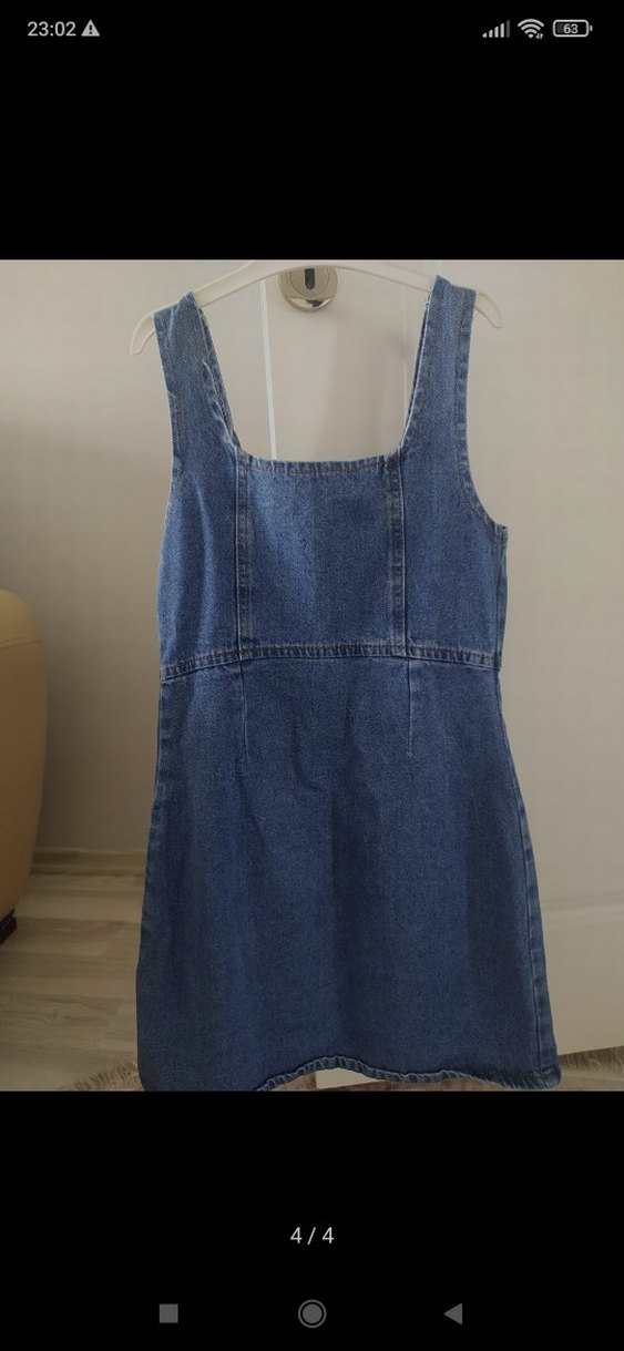 Düğmeli Lacivert Kot Kısa Tulum - Görsel 4