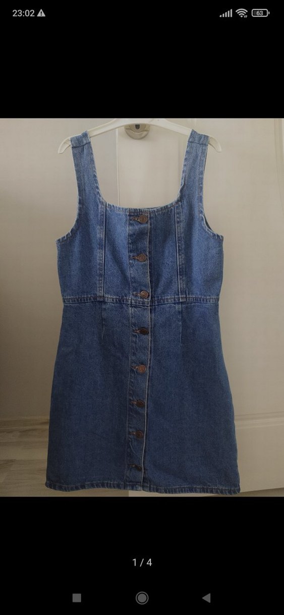 Düğmeli Lacivert Kot Kısa Tulum - Görsel 2