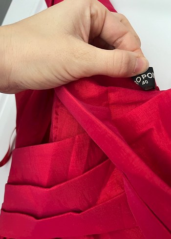 Kırmızı Drapeli Uzun Abiye Elbise - Görsel 3