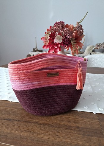 Püsküllü Pembe Bordo El Çantası