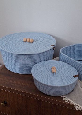 Pastel Mavi Saklama Sepetleri Seti - Görsel 2