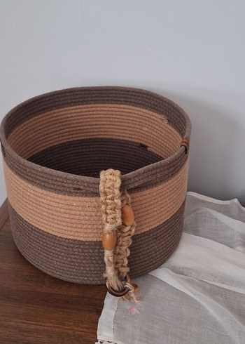 Ahşap Boncuklu Kahverengi Saklama Sepeti - Görsel 3