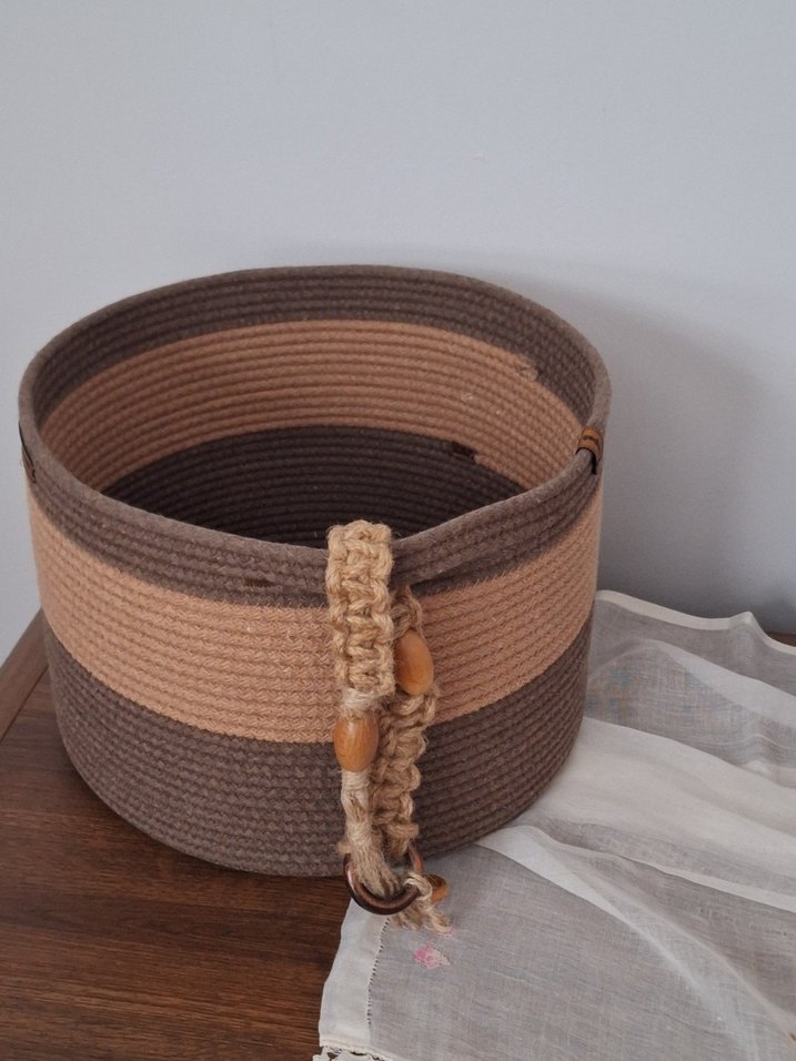 Ahşap Boncuklu Kahverengi Saklama Sepeti - Görsel 3