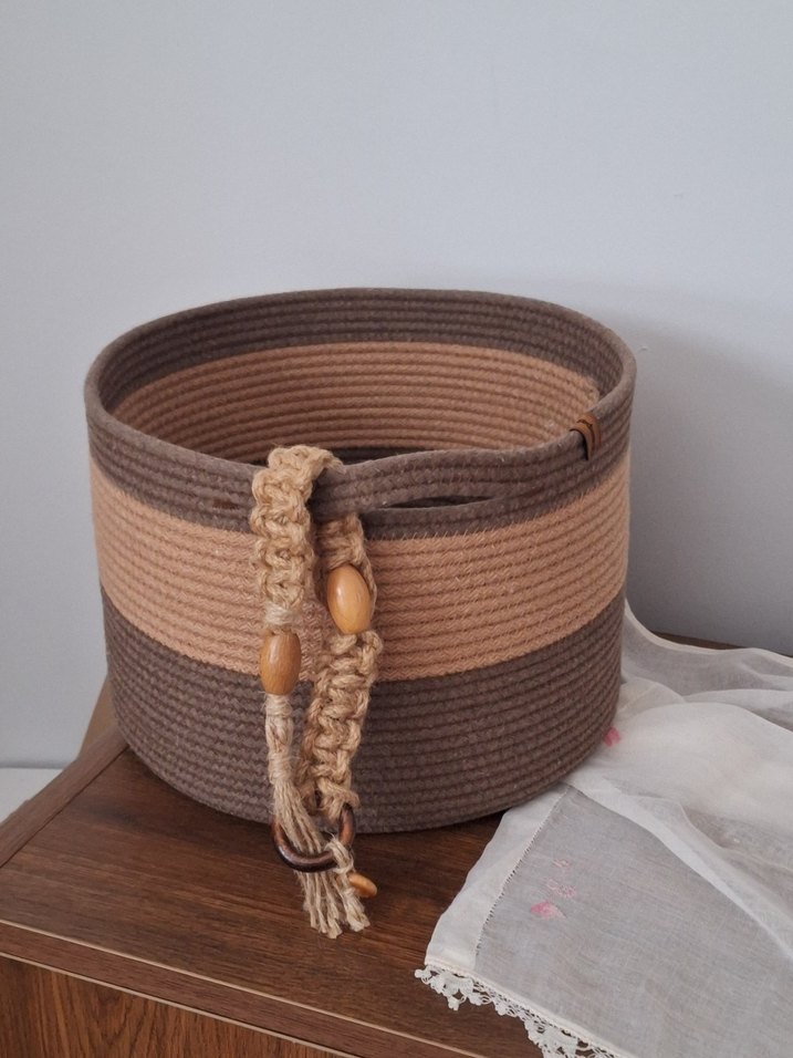 Ahşap Boncuklu Kahverengi Saklama Sepeti - Görsel 2