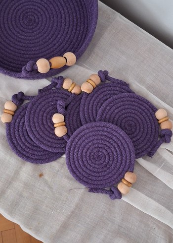 Mor Boncuklu Tabak Altlığı Seti Sepet - Görsel 2