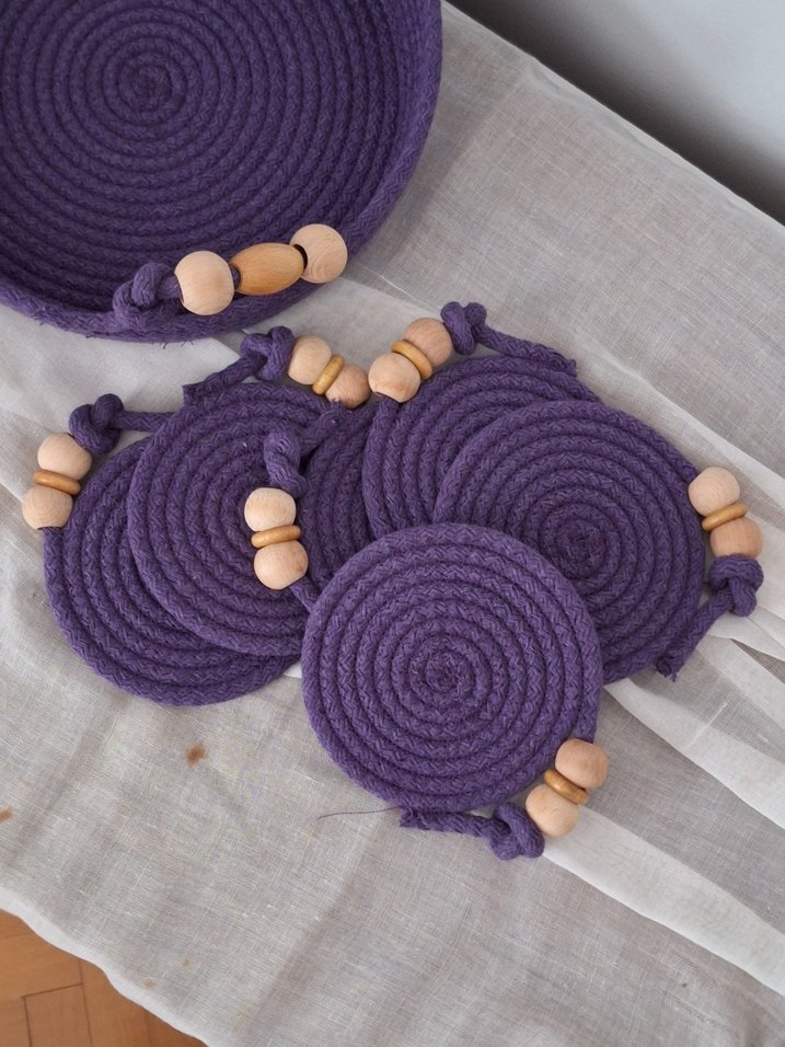 Mor Boncuklu Tabak Altlığı Seti Sepet - Görsel 2