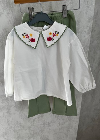 Nakışlı Bebek Kız Takım, Uzun Kollu, Düğmeli