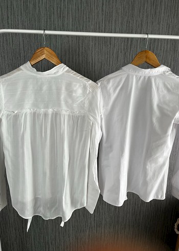 34 Beden beyaz Renk Düğmeli V Yaka Beyaz 2 adet Keten Kadın Gömlek