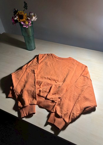 Kadın Turuncu Salaş Bisiklet Yaka Sweatshirt - Görsel 3