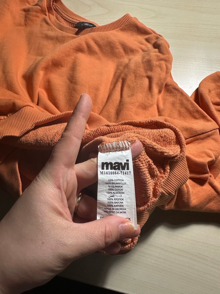 Kadın Turuncu Salaş Bisiklet Yaka Sweatshirt - Görsel 5