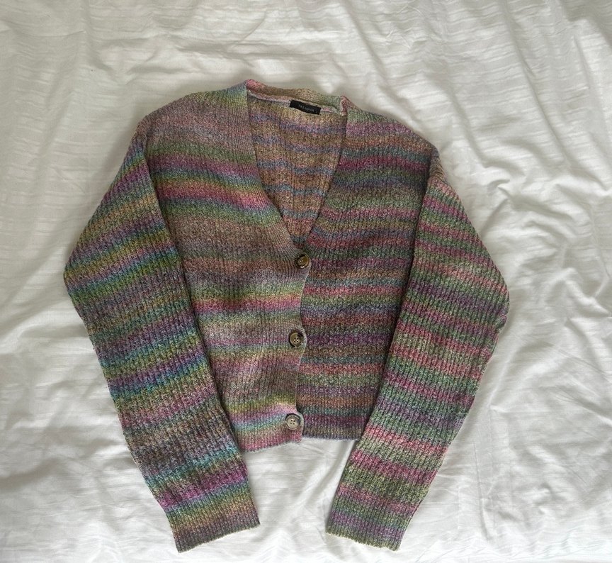 Pastel Renkli Bohem Degrade Kadın Triko Hırka - Görsel 3