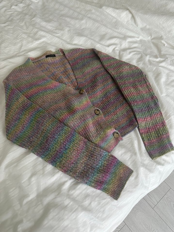 Pastel Renkli Bohem Degrade Kadın Triko Hırka - Görsel 2