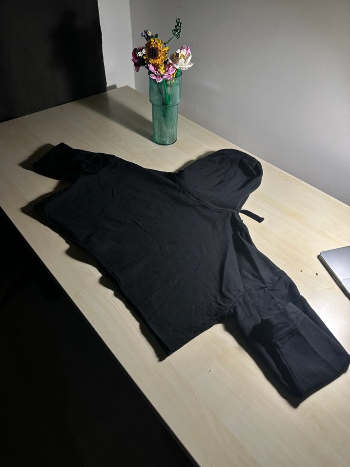 Siyah Kapüşonlu Crop Kadın Sweatshirt - Görsel 2