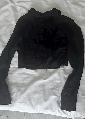 Zara Siyah Crop Saten Gömlek - Görsel 3