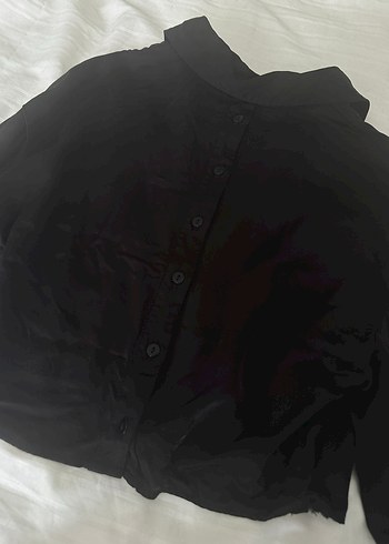 Zara Siyah Crop Saten Gömlek - Görsel 5
