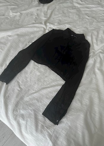Zara Siyah Crop Saten Gömlek - Görsel 2