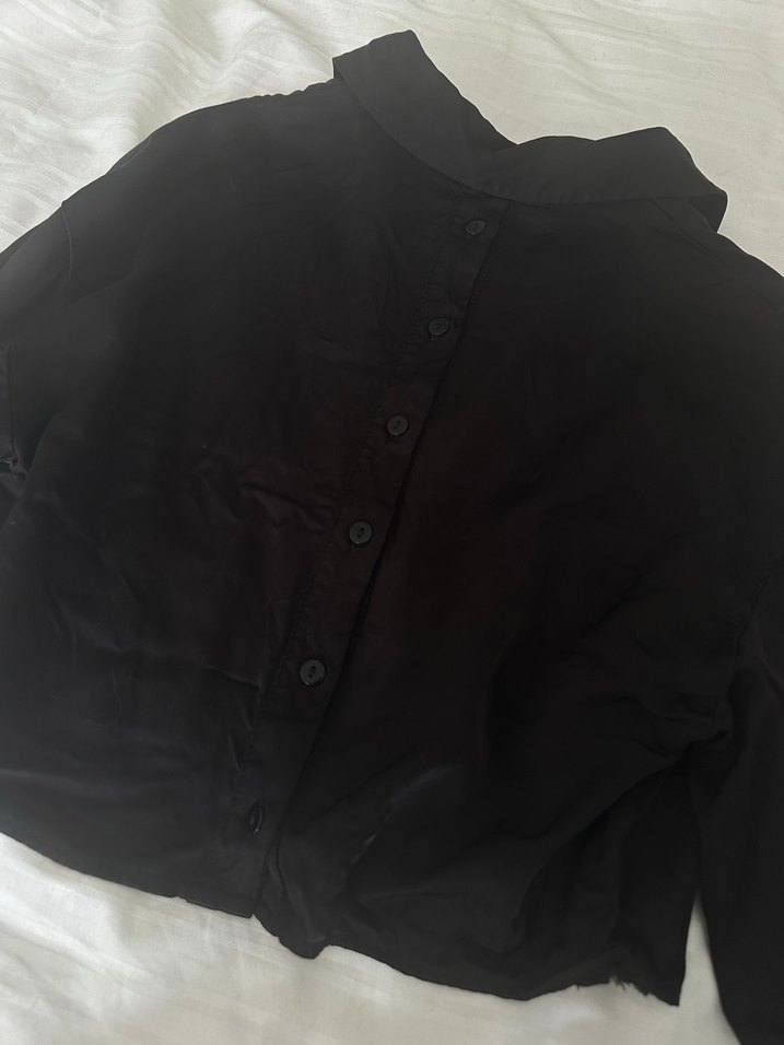 Zara Siyah Crop Saten Gömlek - Görsel 5