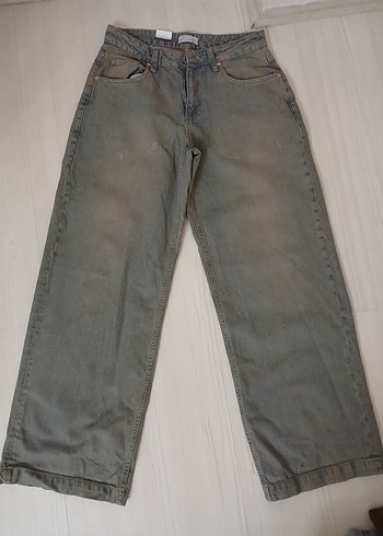 Gri-Mavi Bol Kesim Kadın Denim Pantolon