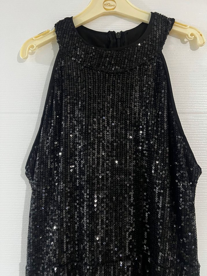 Parlak Siyah Mini Payetli Abiye Elbise - Görsel 3