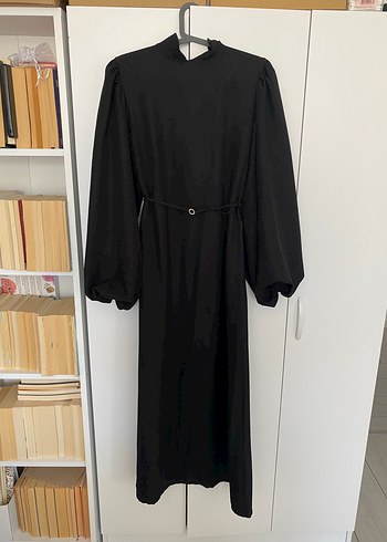 Suud Collection Suud collection Uzun Siyah Goth Elbise, Kemerli, Yüksek Yaka