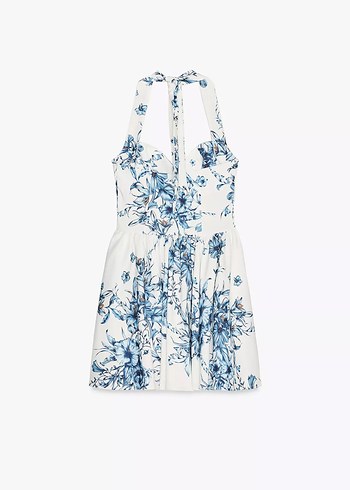 Zara Zara Mavi Bağcıklı Mini Elbise